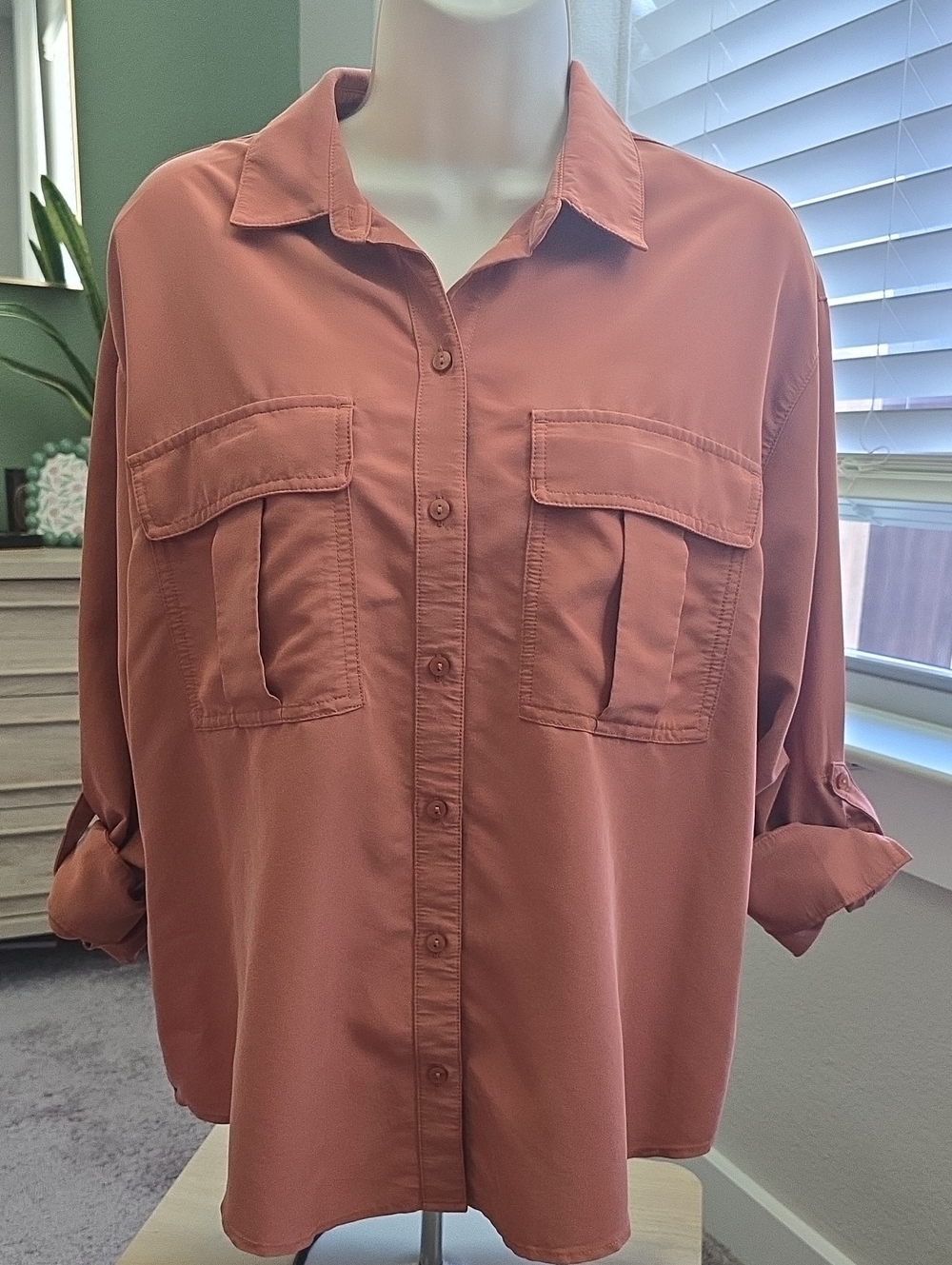 Old Navy Rust-Orange Button-Front Utility Shirt